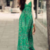 Sleeveless V-Neck Milk Silk Printed Woman's Maxi Dress - Image 4