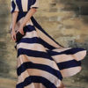 Two-Tone Maxi Dress With Stripes Print Cotton Satin for Women - Image 3