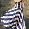 Two-Tone Maxi Dress With Stripes Print Cotton Satin for Women - Image 2