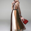 Vintage Shirt Dress Long Sleeve Turndown Collar Belt Color Block Semi Sheer Long Dress - Image 4