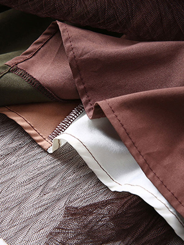 Vintage Shirt Dress Long Sleeve Turndown Collar Belt Color Block Semi Sheer Long Dress - Image 2
