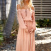 Boho Lace Off The Shoulder Long Sleeve Maxi Dress - Image 3