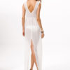 White Maxi Dress V-neck Sleeveless Slits Semi-Sheer Long Chiffon Dress For Women - Image 3