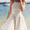White Skater Dress Cut Out Spaghetti Straps Solid Color Summer Dress