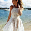 White Skater Dress Cut Out Spaghetti Straps Solid Color Summer Dress - Image 2
