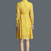 Women Lace Dress Turndown Collar Pleated Long Sleeve Yellow Women Dress - Image 4
