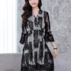 Women Lace Dress White Bell Sleeve V Neck Three Quarter Sleeve Sash Spring Dress - Image 3