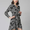Women Shirt Dress Grey Long Sleeve Turndown Collar Embroidered Plaid High Low Short Dresses - Image 2
