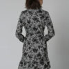 Women Shirt Dress Grey Long Sleeve Turndown Collar Embroidered Plaid High Low Short Dresses - Image 3