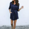 Women Shirt Dress Long Sleeve Drawstring Spread Collar Light Brown Mini Dress - Image 3