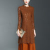 Women’s Lace Dress Long Sleeve Crew Neck Illusion Pleated Slim Fit Grey Dress - Image 5