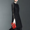 Women’s Lace Dress Long Sleeve Crew Neck Illusion Pleated Slim Fit Grey Dress - Image 3