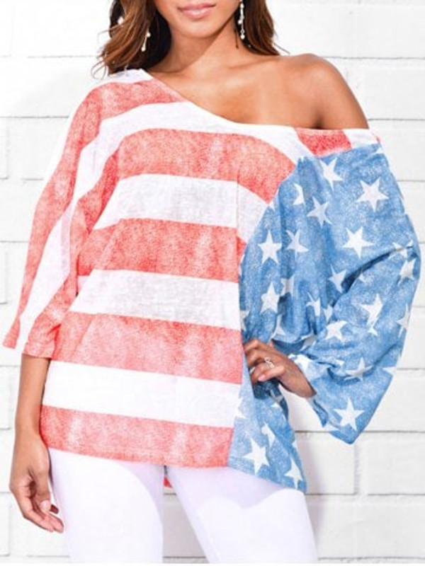 American Flag Skew Neck T-shirt