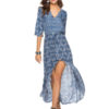 Boho Ethnic V Neck Half Sleeve High Slit Maxi Dresses