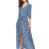 Boho Ethnic V Neck Half Sleeve High Slit Maxi Dresses - Image 2