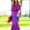 Boho V Neck Half Sleeve High Slit Maxi Dresses - Image 3