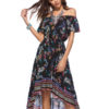 Boho Floral Off Shoulder High Low Dresses - Image 4