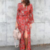 Boho Long Sleeve Split Tie Maxi Dresses - Image 2