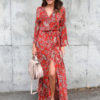 Boho Long Sleeve Split Tie Maxi Dresses