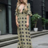 Boho Sexy Plunging Half Sleeve Maxi Dresses