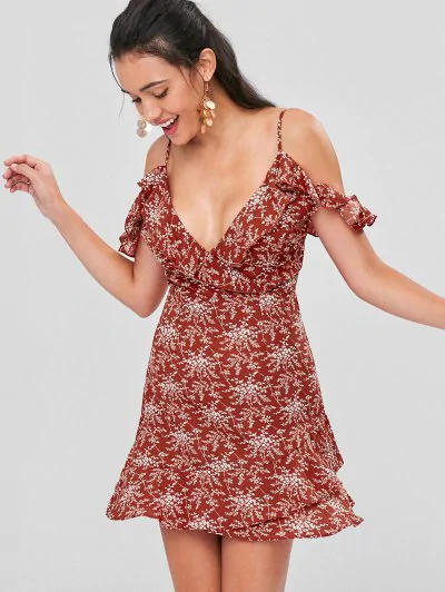 Cold Shoulder Ruffle Floral Mini Dress - Image 4