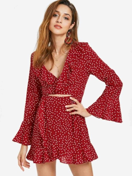 Cut Out Ruffles Dots Dress
