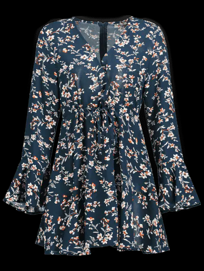 Drawstring Ruffles Floral Dress - Image 3