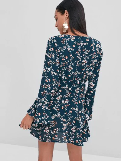 Drawstring Ruffles Floral Dress - Image 4