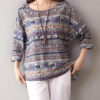 Ethnic Three Quarter Sleeve Loose Asymmetric Blouse