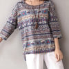 Ethnic Three Quarter Sleeve Loose Asymmetric Blouse - Image 3
