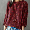 Floral 3/4 Sleeve Crew Neck Blouse - Image 5