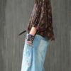 Floral 3/4 Sleeve Crew Neck Blouse - Image 2