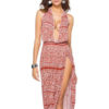 Floral Boho Halter Backless High Slit Sleeveless Dresses
