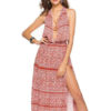 Floral Boho Halter Backless High Slit Sleeveless Dresses - Image 2