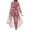 Floral Burgundy V Neck Long Sleeve High Low Maxi Dresses - Image 4