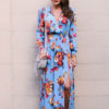 Floral Long Sleeve Tea Split Tie Waist Maxi Dresses - Image 2