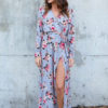 Floral Long Sleeve Tea Split Tie Waist Maxi Dresses - Image 4