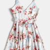 Floral Print Belted Surplice Skater Dress