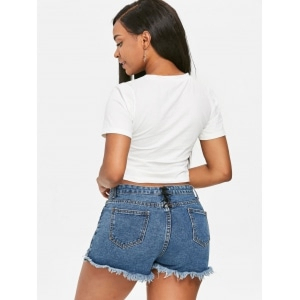 Front Knot American Flag Cropped Tee - Image 3