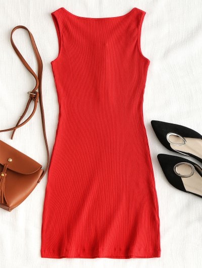 Knitted Snap Button Ribbed Bodycon Dress - Black S - Image 12