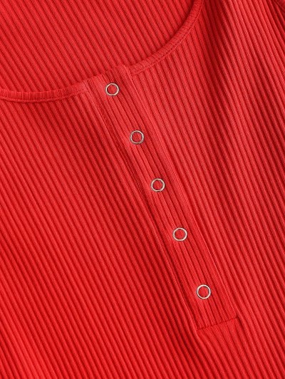 Knitted Snap Button Ribbed Bodycon Dress - Black S - Image 15