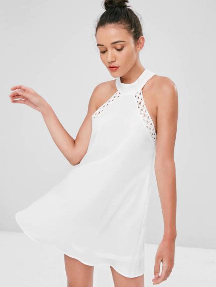 Knotted Crochet Trim Mini Dress