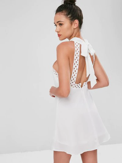 Knotted Crochet Trim Mini Dress - Image 4