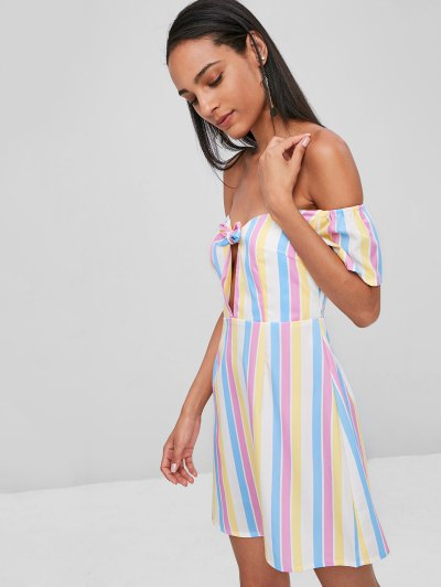 Knotted Stripes Off Shoulder Dress - Image 4