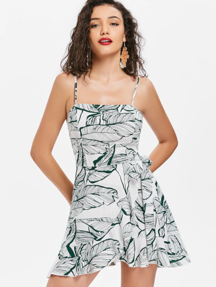 Leaves Asymmetric Cami Dress