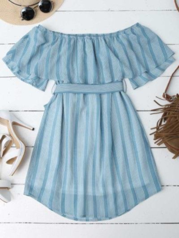 Multi Stripe Off The Shoulder Dress - Image 2