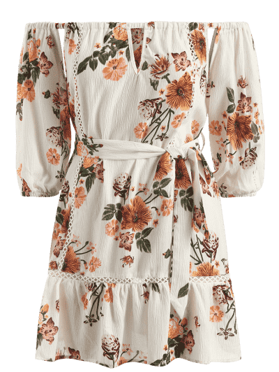 Off Shoulder Floral Flounce Beach Dress - Image 3