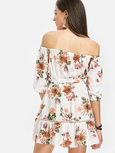 Off Shoulder Floral Flounce Beach Dress - Image 2