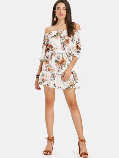 Off Shoulder Floral Flounce Beach Dress - Image 4
