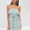 Overlay Buttoned Strapless Dress